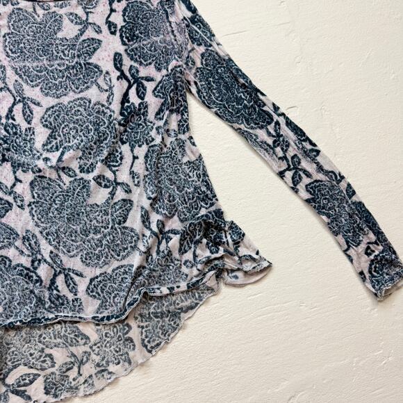 Blue Floral Stretch Knit Long Sleeve Top, Best Fits Small-Medium - Picture 3 of 8